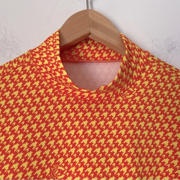 Louis Castel Vibrant Orange Patterned Logo Mock Neck Long Sleeve Golfing Top - Picture 2 of 13